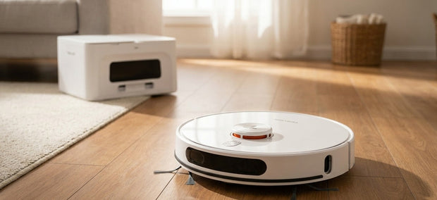 Tesvor S8 Max Saug- und Wischroboter mit Ladestation im Wohnzimmer