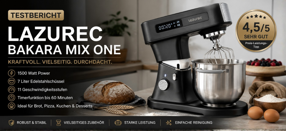 Lazurec Bakara Mix ONE Küchenmaschine im Praxistest – 1500 W mit 7-Liter-Edelstahlschüssel