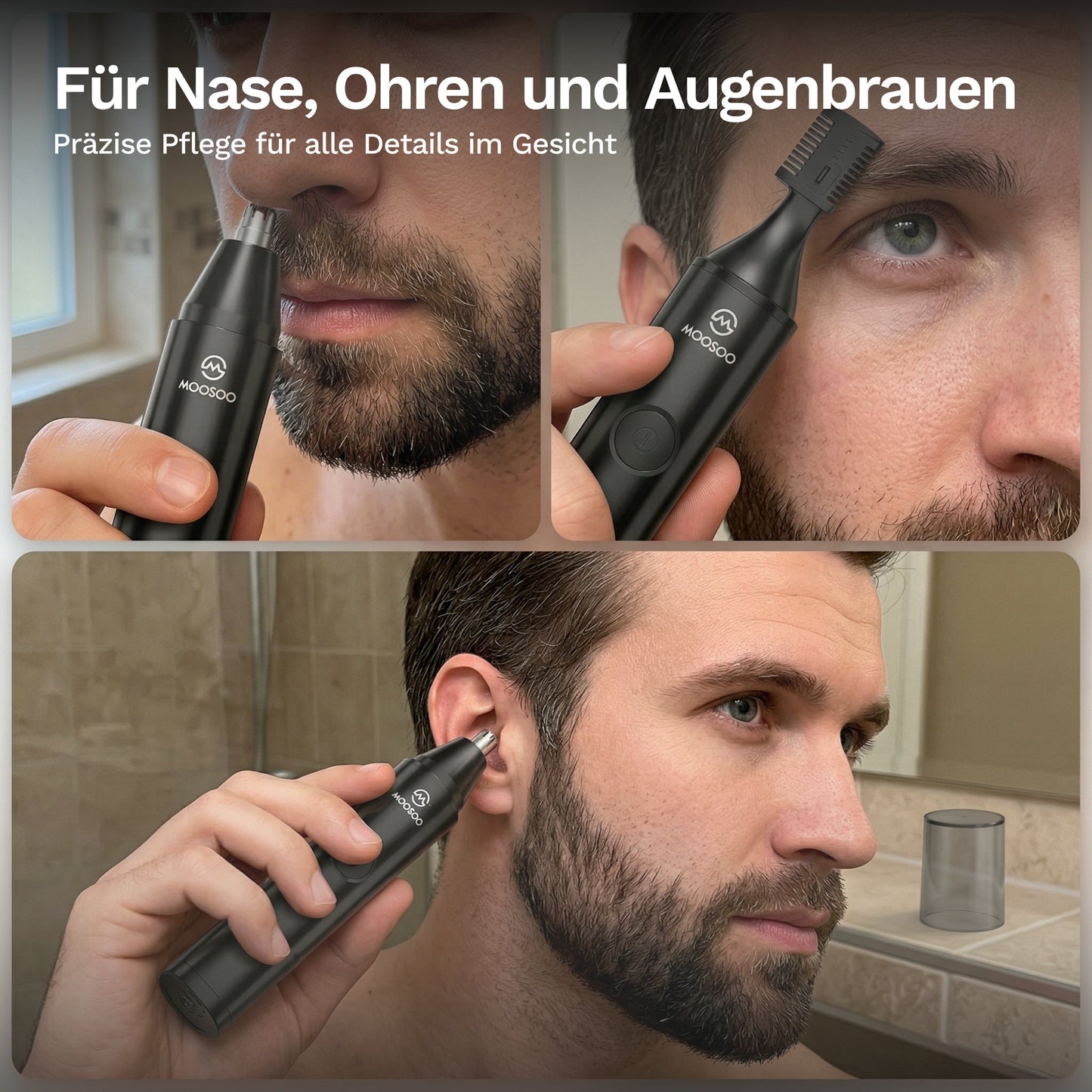 Elektrischer Präzisionstrimmer wird für Nase, Ohren und Augenbrauen verwendet und ermöglicht eine genaue Gesichtspflege.