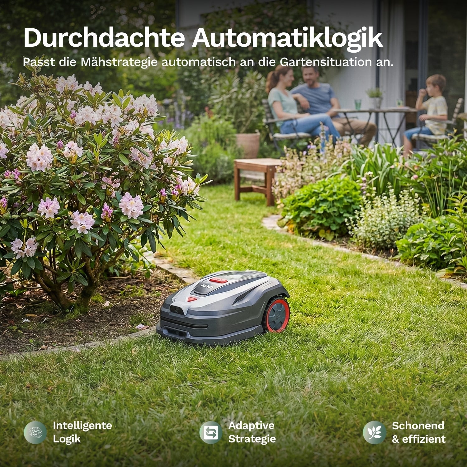 Durchdachte Automatiklogik: passt die Mähstrategie intelligent an deinen Garten an