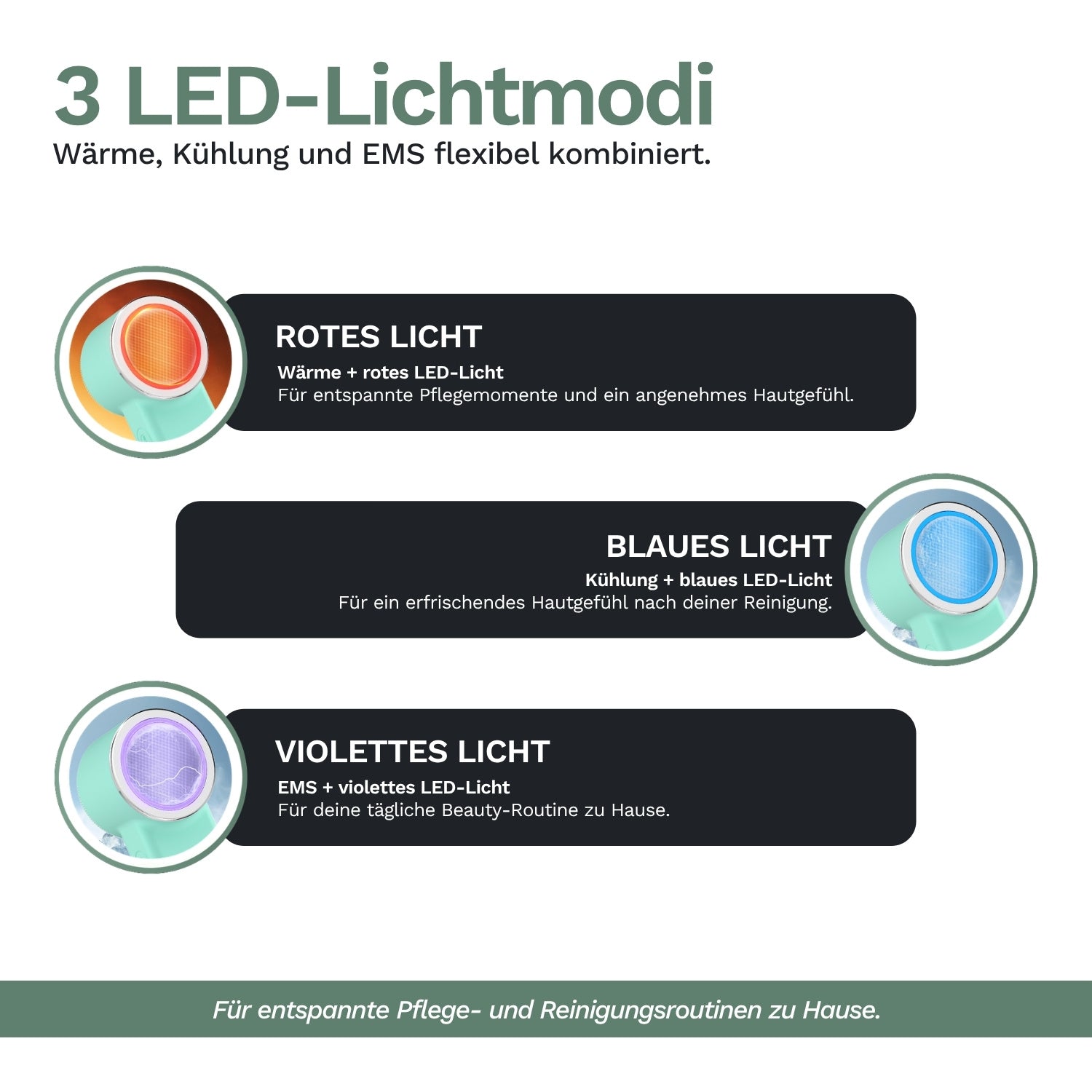 Lazurec Care 083 Gesichtsreinigungsbürste mit roten LEDs (Wärme), blauen (Reinigung) und violetten (EMS-Funktion)