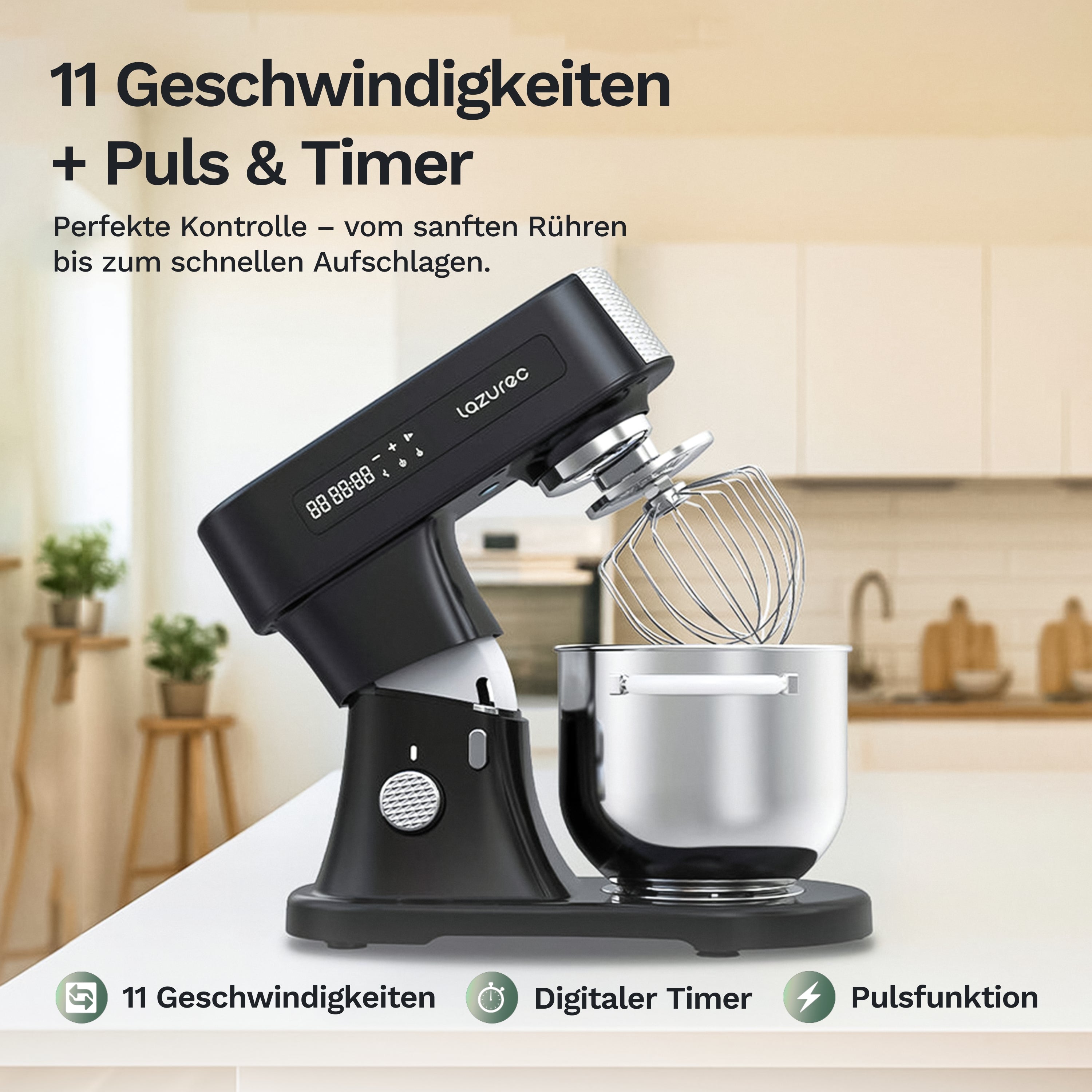 Bakara Mix One Küchenmaschine mit Schneebesen, 11 Geschwindigkeitsstufen und Timer