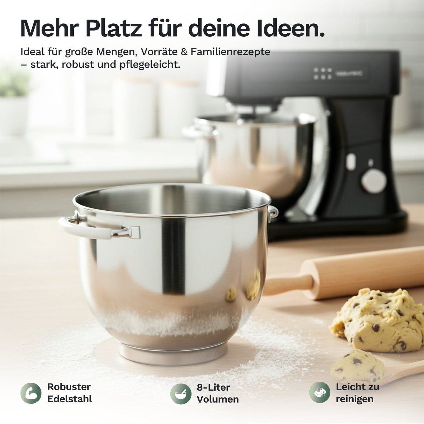 8l Edelstahl-Rührschüssel für Lazurec Bakara Mix ONE