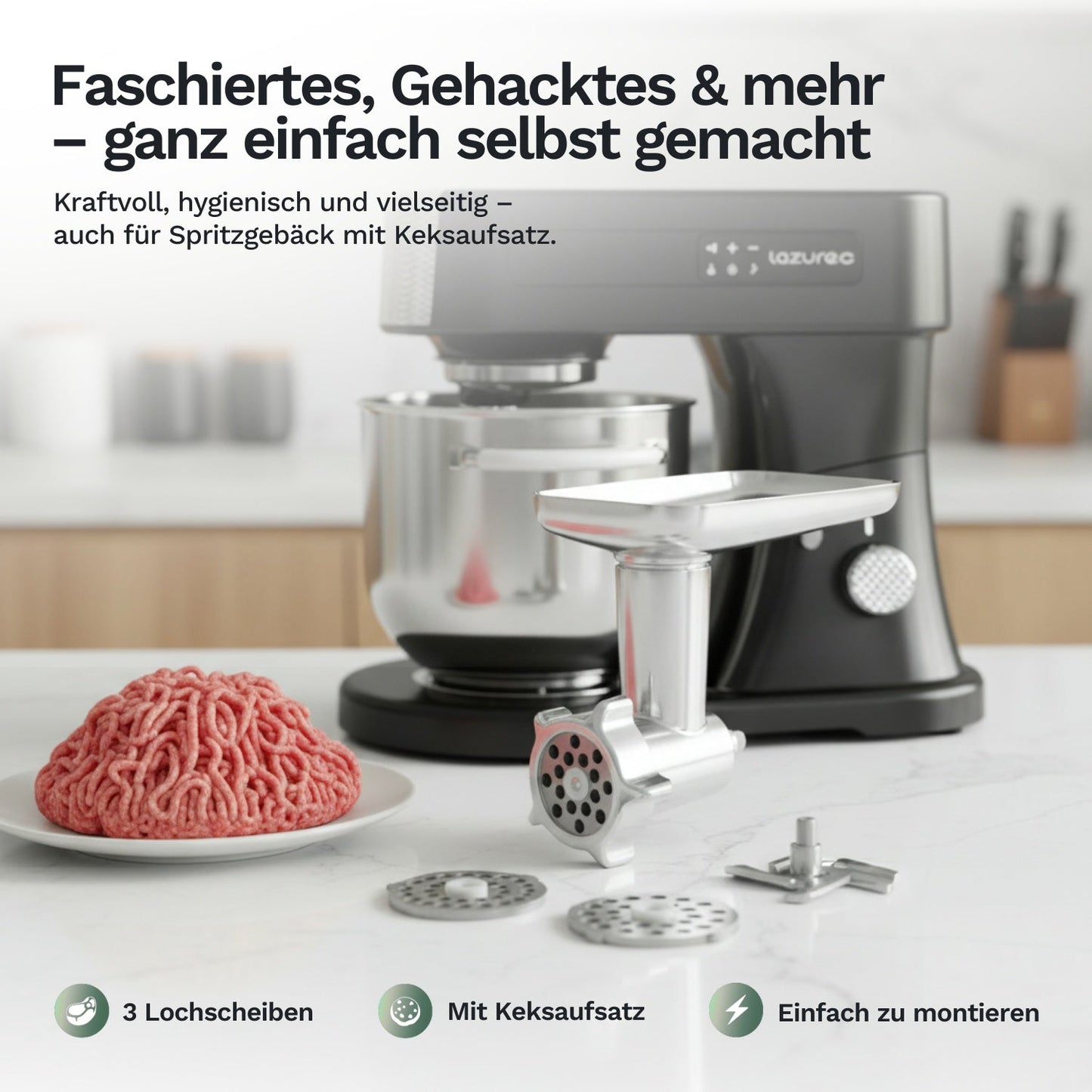 Fleischwolf-Aufsatz für die Lazurec Bakara Mix ONE