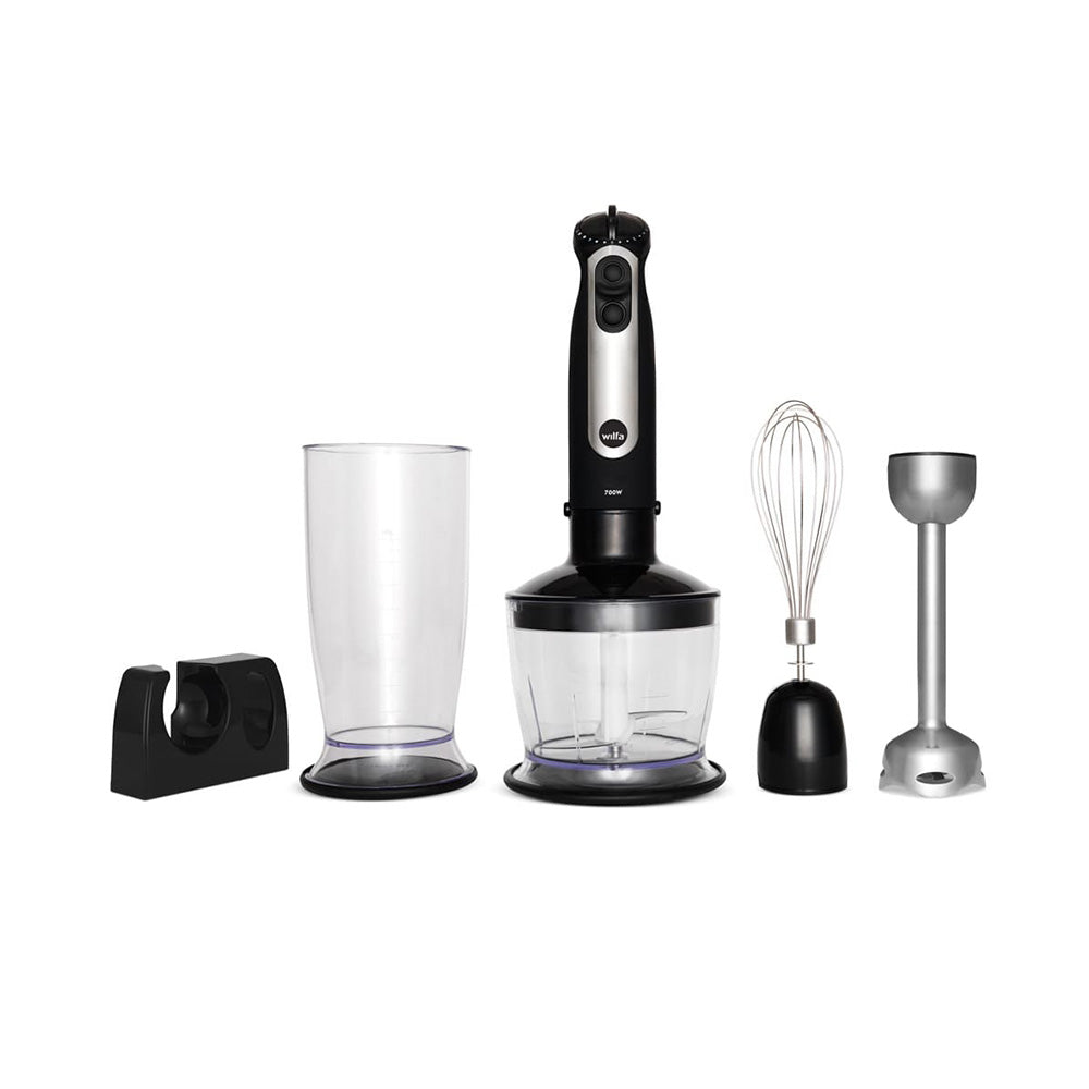 Wilfa Essential Stabmixer-Set: Motorteil, Zerkleinerer, Mixbecher, Schneebesen und Aufsätze
